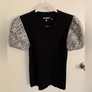 Karl Lagerfeld Swaeter Black Top with Gray Puff Sleeves
